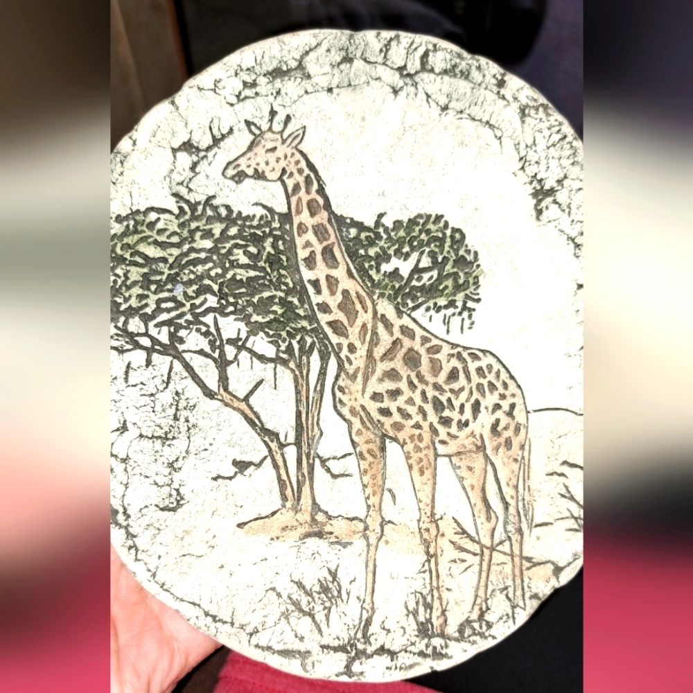 Unique "Shapes of Clay" Made from MT ST HELEN'S LAVA CLAY Giraffe Pottery Plaque